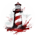 Company Logo - An icon featuring a stylized lighthouse with red and white stripes. The lighthouse is depicted with a watercolor effect, with red splashes around the structure, giving it an artistic and somewhat abstract appearance. The background is white, accentuating the lighthouse and the vivid red strokes.